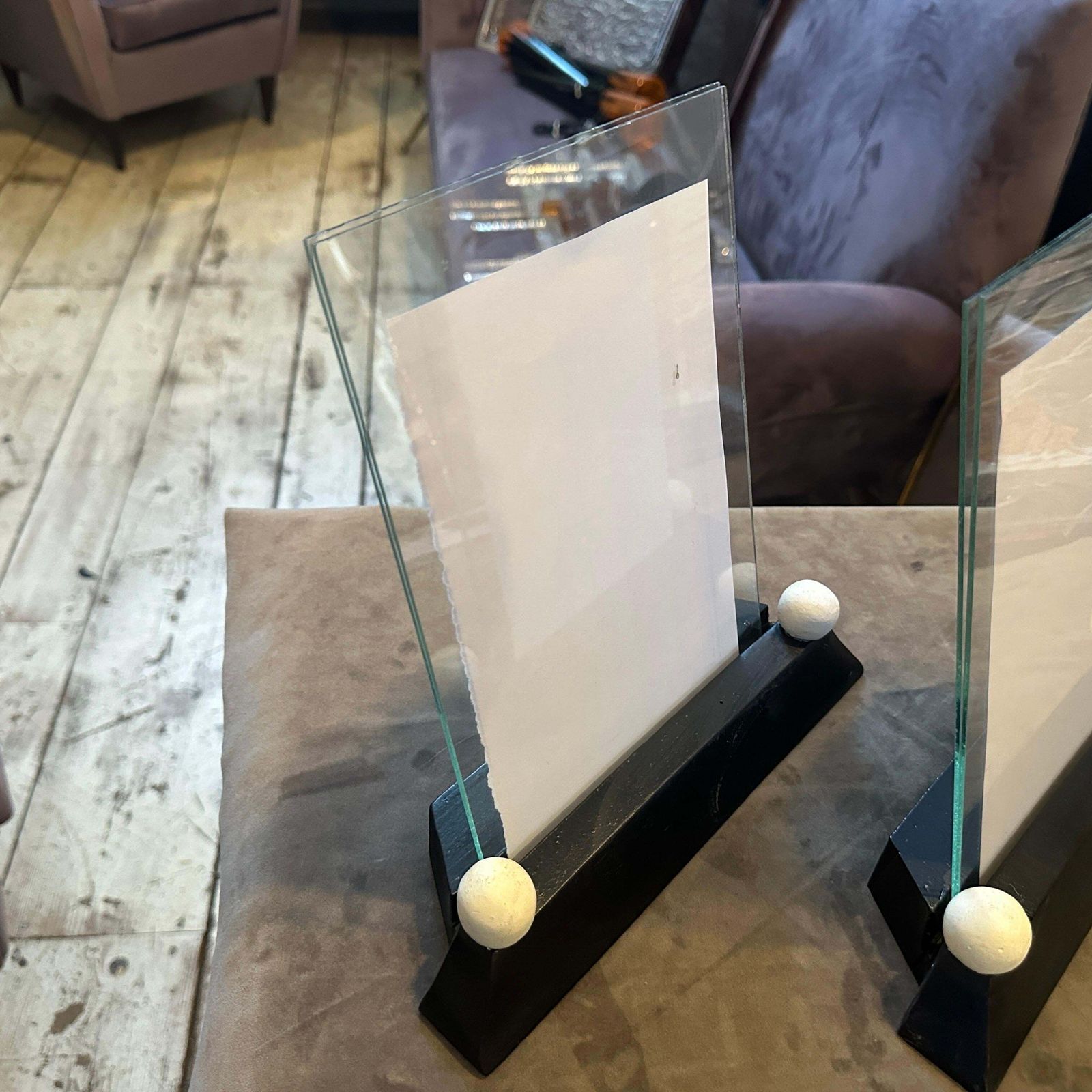 photo vintage Two Art Deco Black And White Lacquered Wood And Glass French Picture Frames