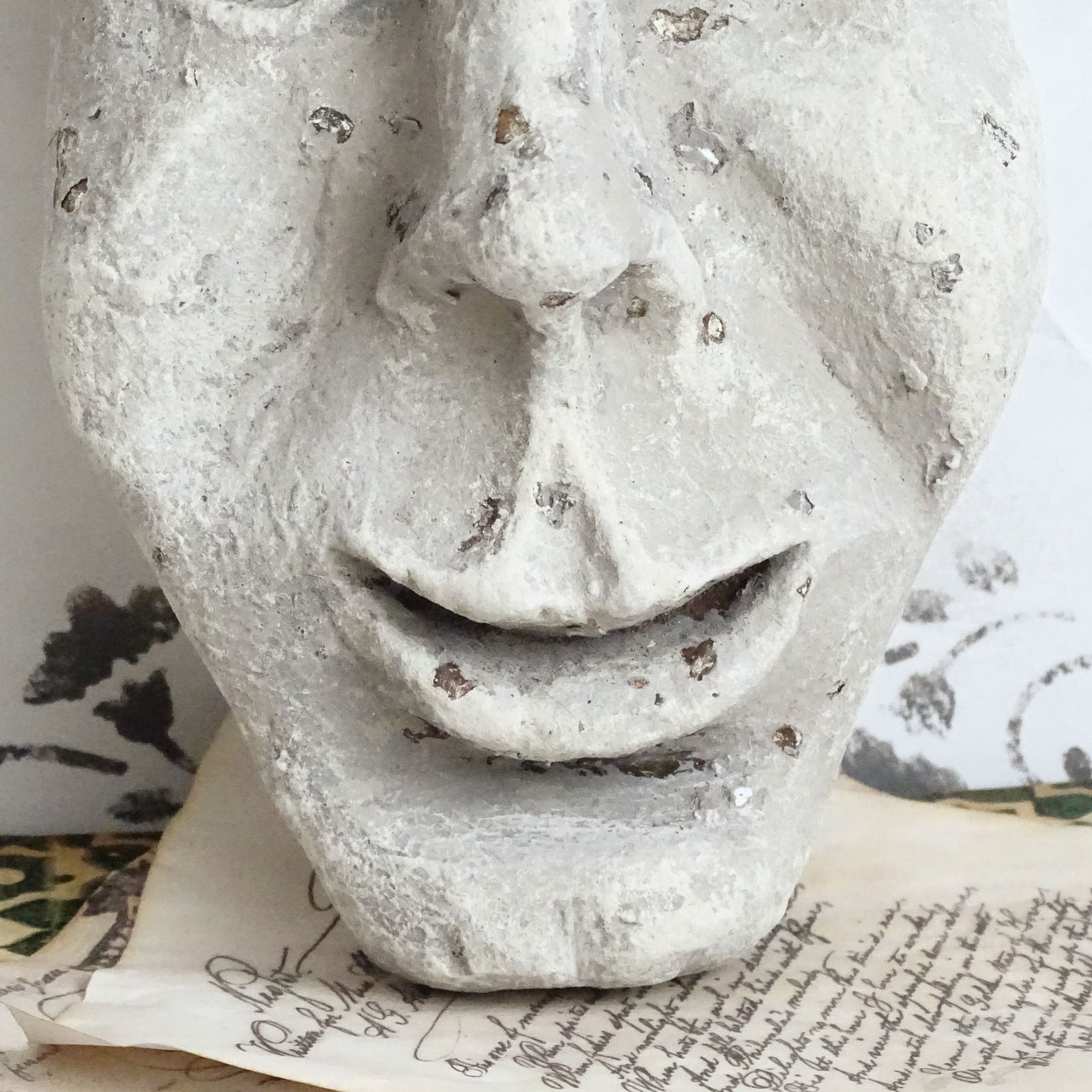 Grotesque Plaster Face Wall Sculpture, Distressed Creepy Portrait Mask, Human Face Plaster Cast Head photo Art