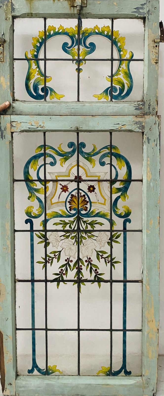 Art Deco Window And Transom In Fir And Painted Glass, 20th Century photo Home Fixtures