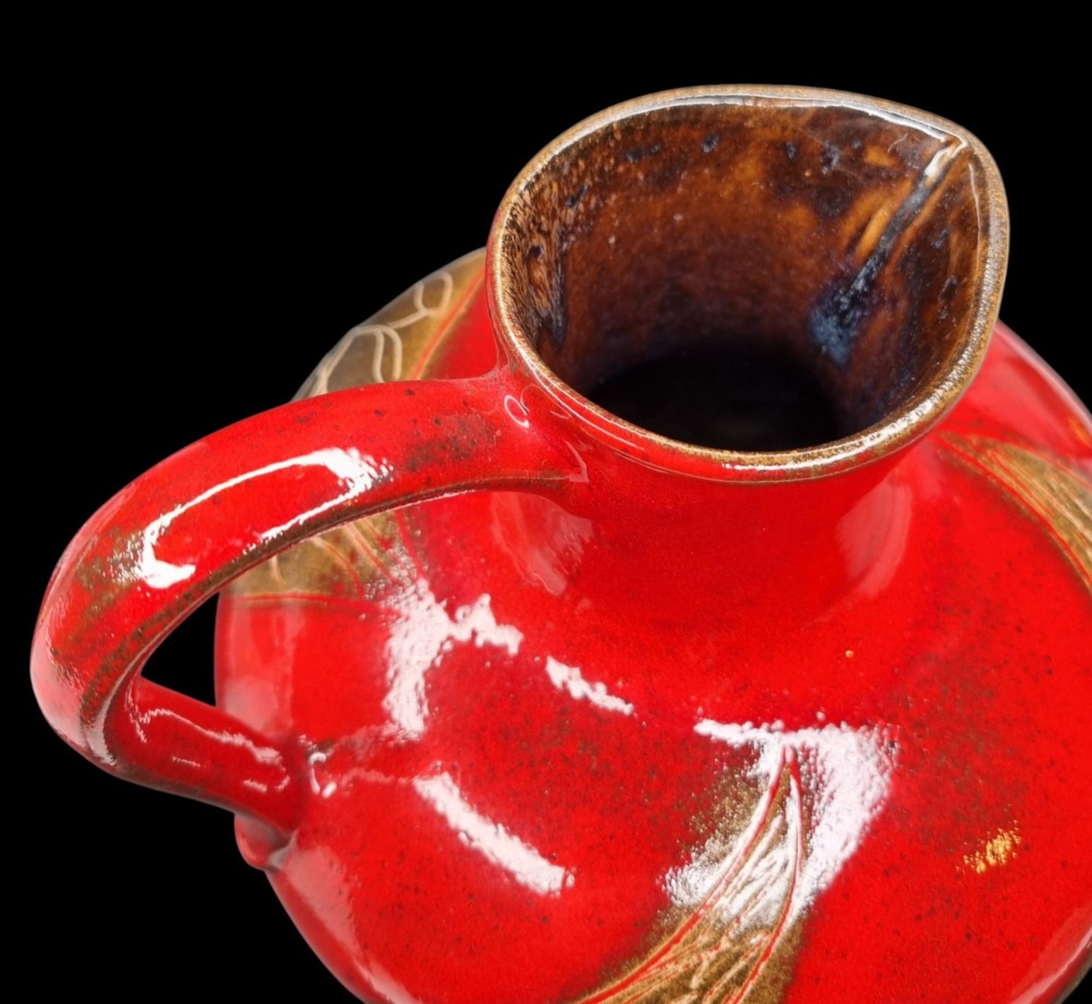 Mid Century 70's Vase Vintage Walter Gerhards Jug Large Bulbous Red Hand Made photo for sale