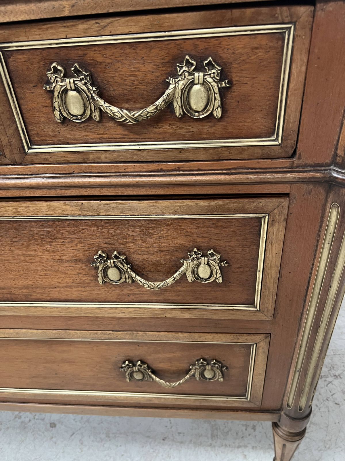 1853.85 Louis XVI Style Mahogany Commode With A Grey Veined Marble Top 19th Century photo