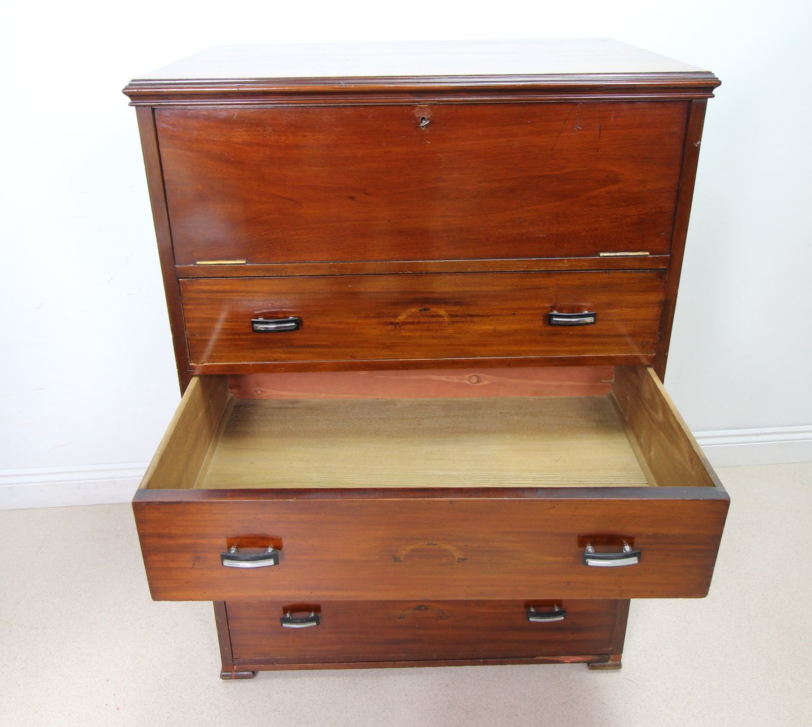 photo furniture Large Art Deco Mahogany Secretaire Chest Of Drawers With Drop Front
