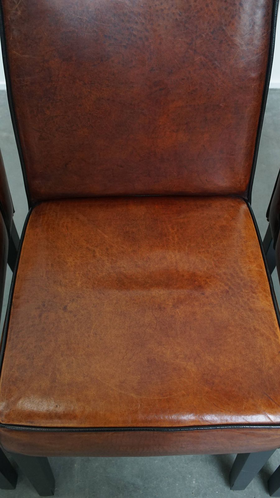 Luxurious Set Of 4 Comfortable Dining Chairs Made Of Sheepskin Finished With Black Piping photo vintage