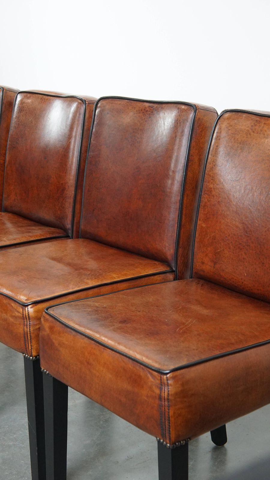 photo for sale Luxurious Set Of 4 Comfortable Dining Chairs Made Of Sheepskin Finished With Black Piping