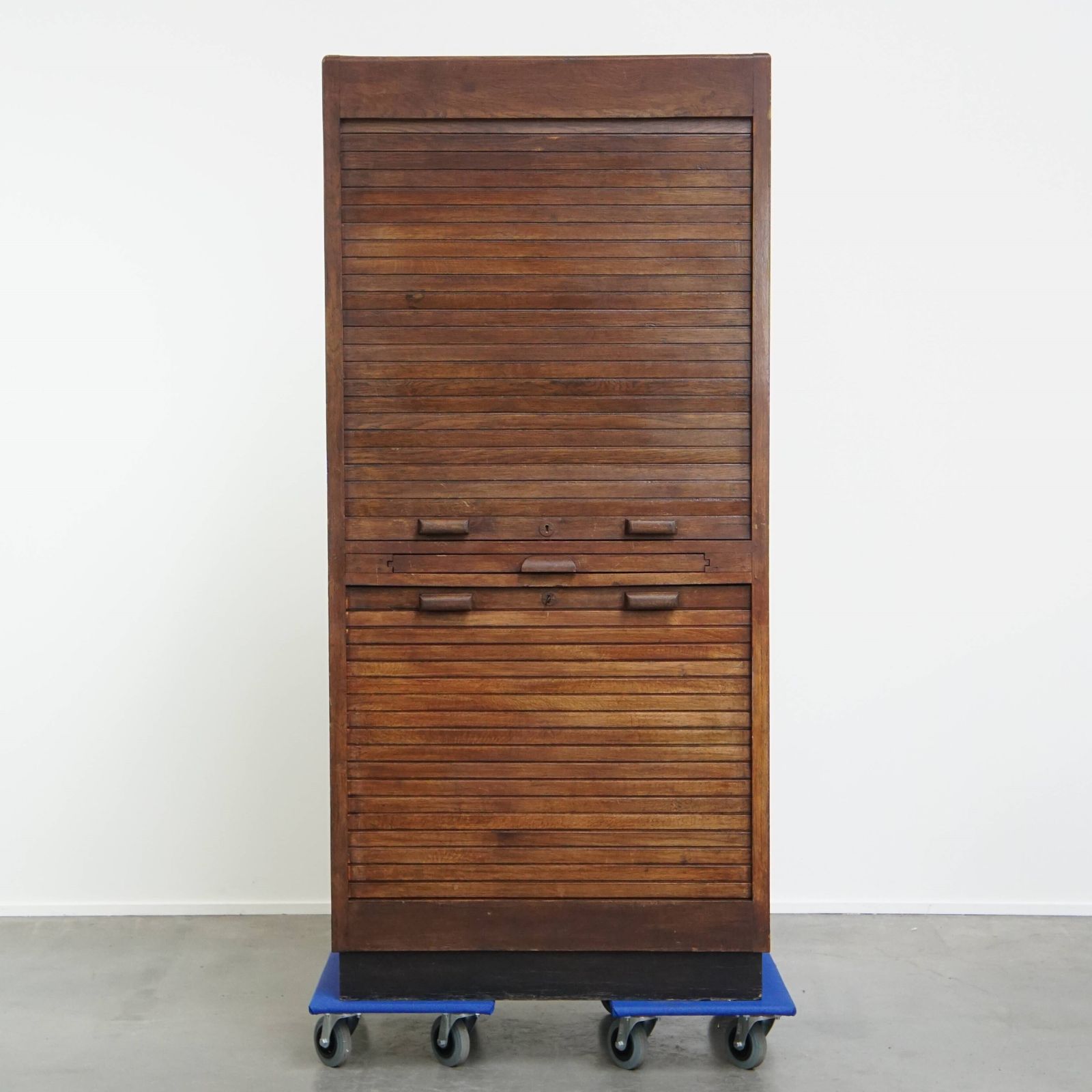 Insane Antique Oak Notary Cabinet With Two Roller Doors, A Working Lock And A Beautiful Patina