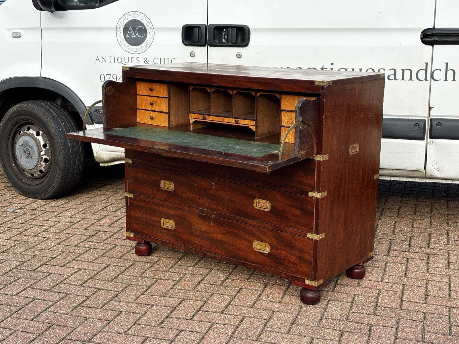 photo vinterior Mahogany Campaign Secretaire Chest Of Drawers.