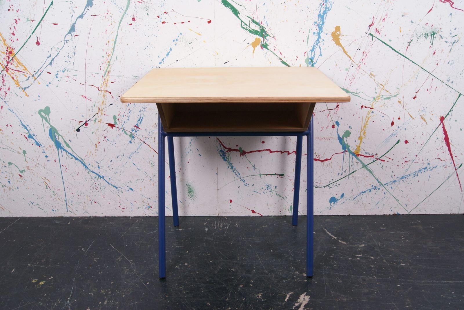 Customised Metal Legged Desk With Birch Ply Top And Shelf photo for sale