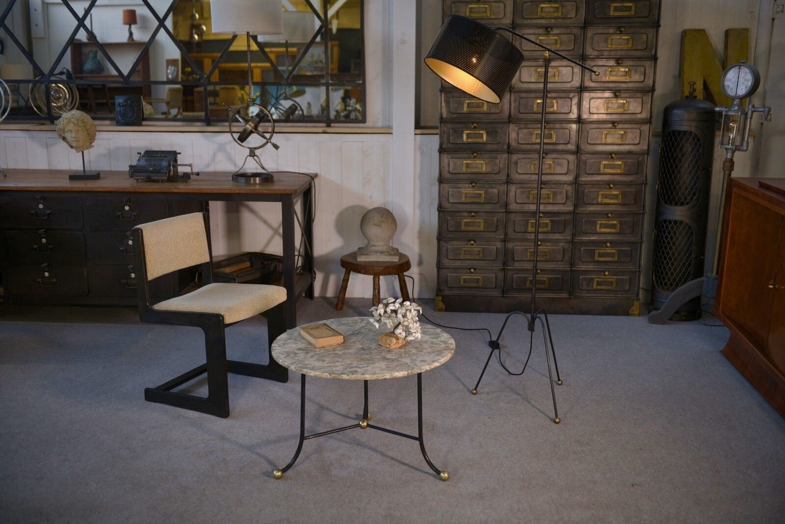 Marble Pedestal And Wrought Iron Base With Brass Balls photo furniture