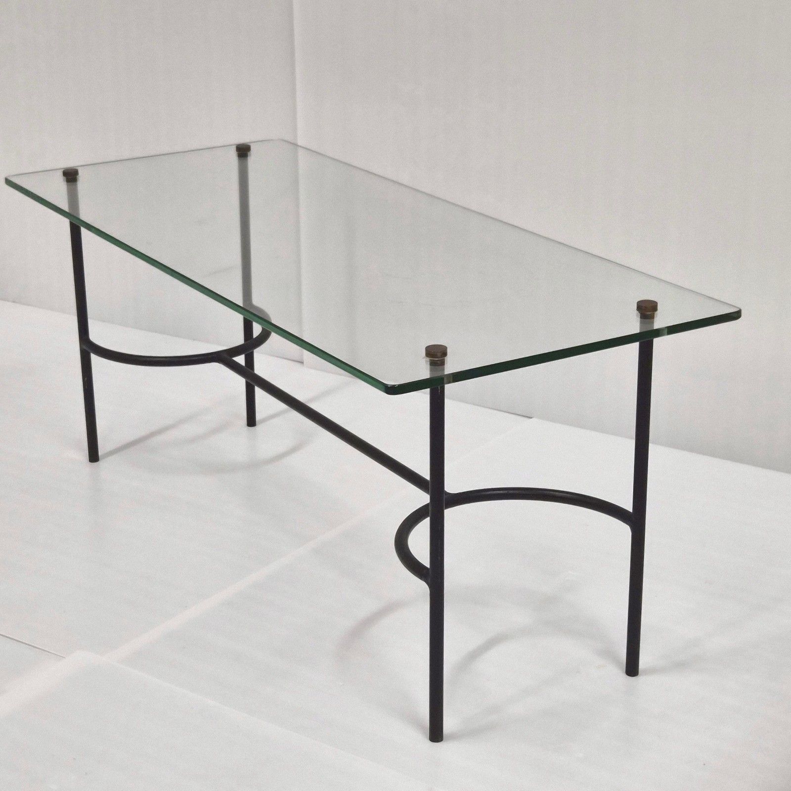 Vintage 1950s Black Lacquer Steel Coffee Table & Glass 50s 1950s Dlg Pierre Guariche photo for sale