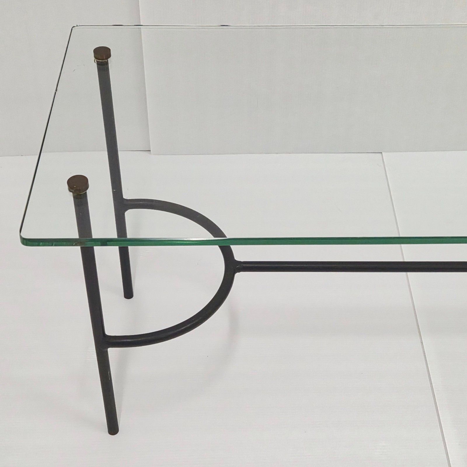 photo furniture Vintage 1950s Black Lacquer Steel Coffee Table & Glass 50s 1950s Dlg Pierre Guariche