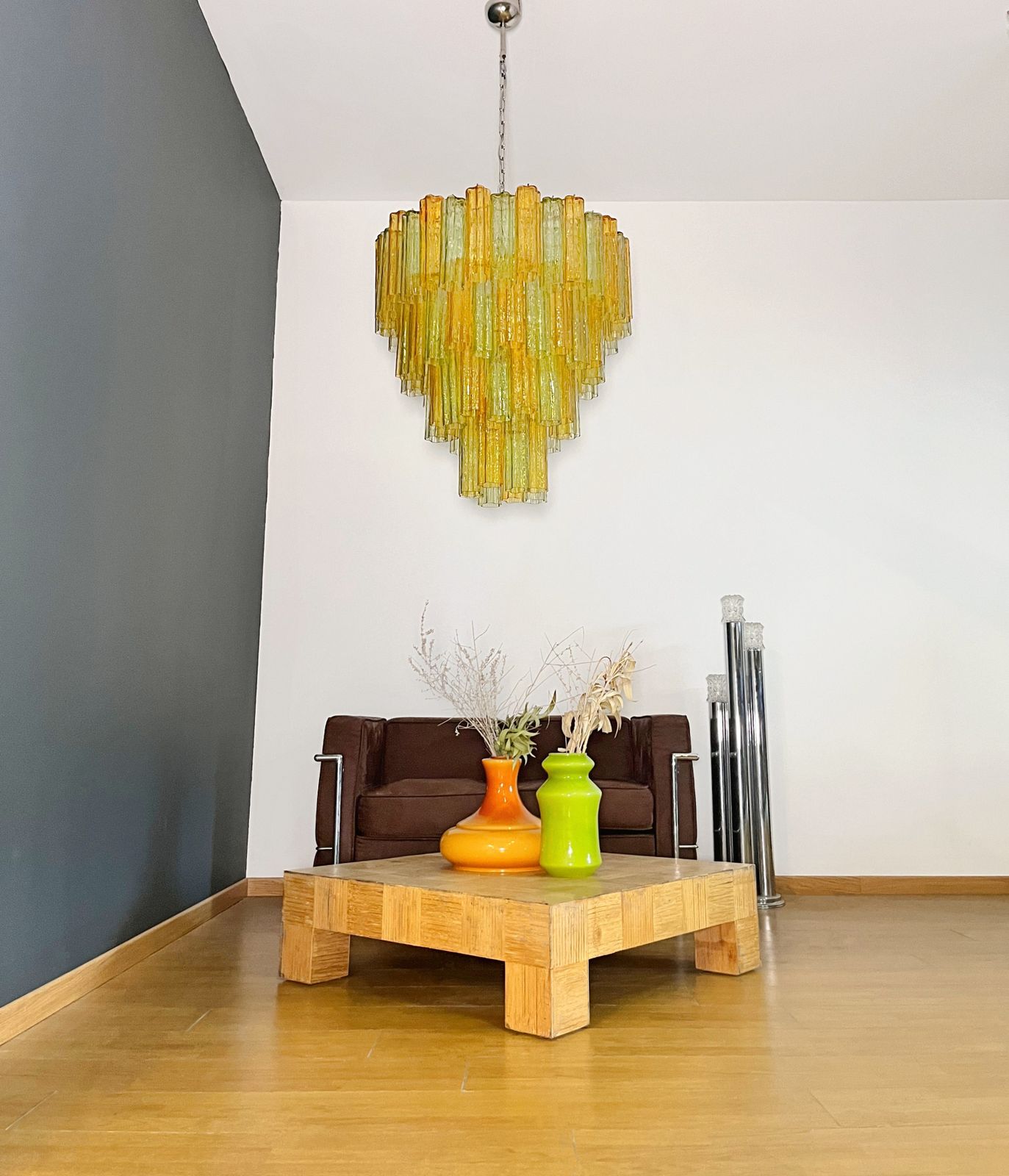 Huge Vintage Murano Glass Tiered Chandelier   80 Glasses   Green And Amber photo for sale
