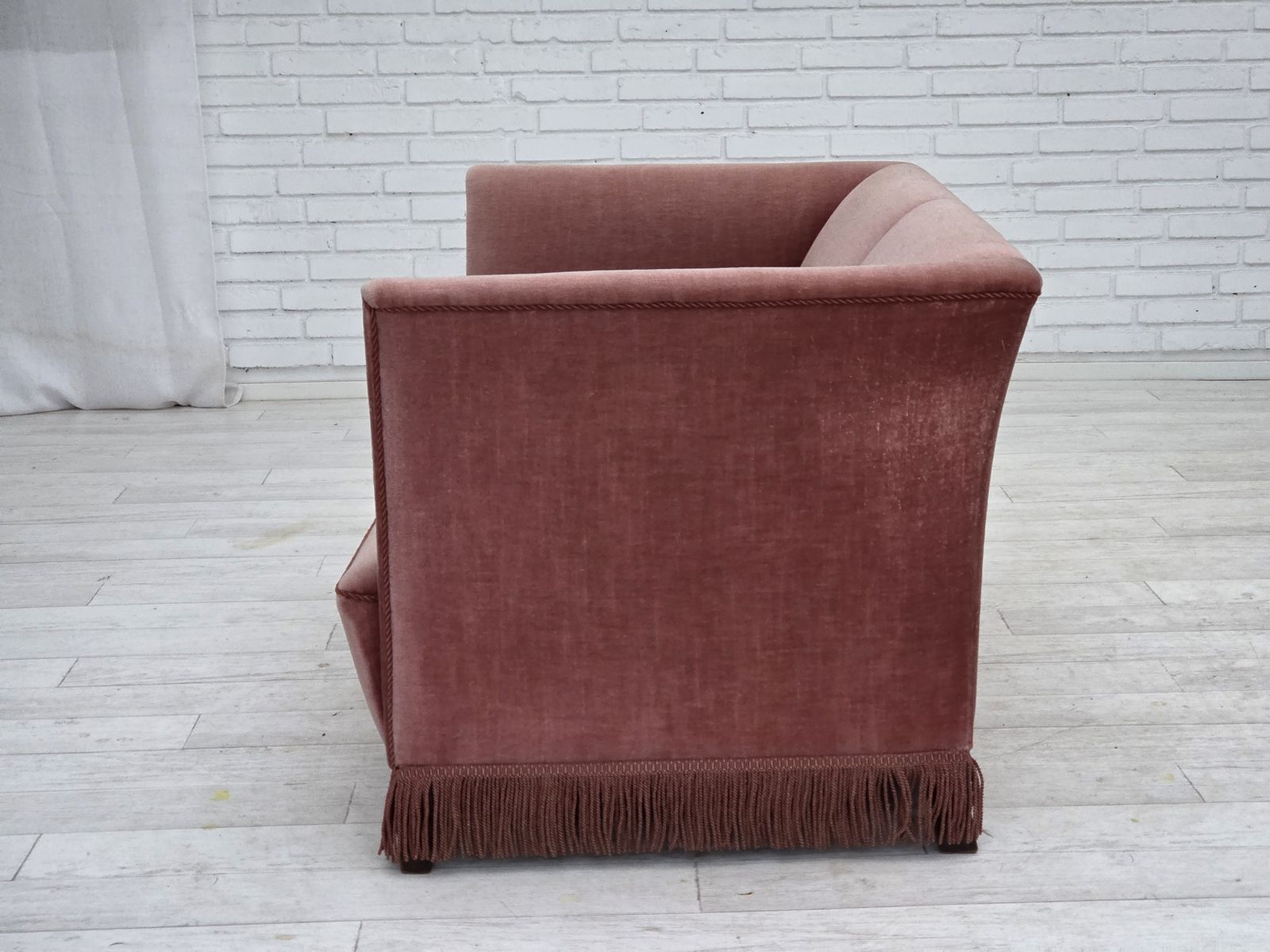 Furniture 1970s, Danish 2 Seater Sofa, Original Salmon Pink Furniture Velour. photo