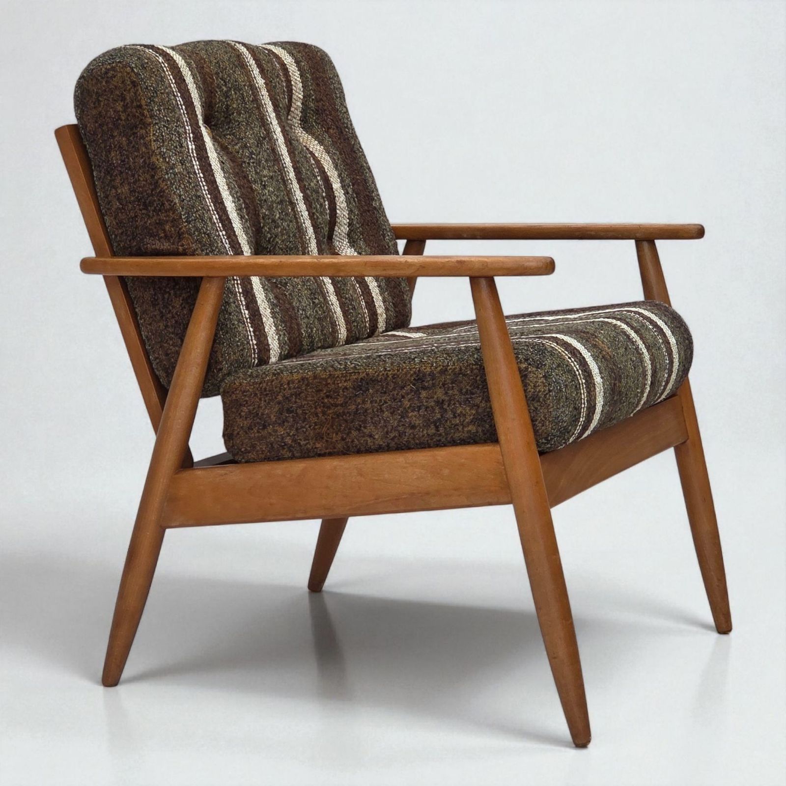 1970s, Danish Armchair, Beech Wood, Furniture Wool Fabric.