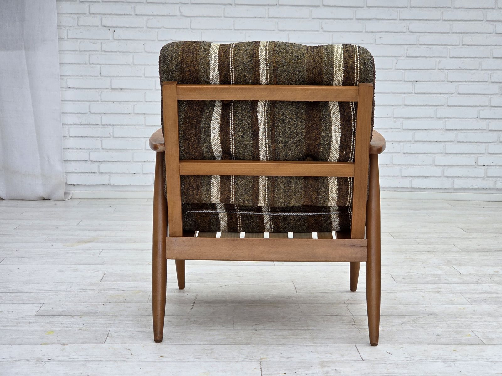 1970s, Danish Armchair, Beech Wood, Furniture Wool Fabric. photo furniture