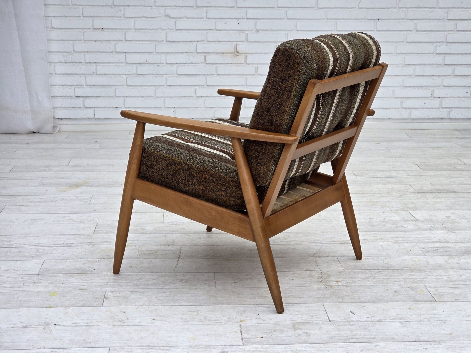 1970s, Danish Armchair, Beech Wood, Furniture Wool Fabric. photo 890.0