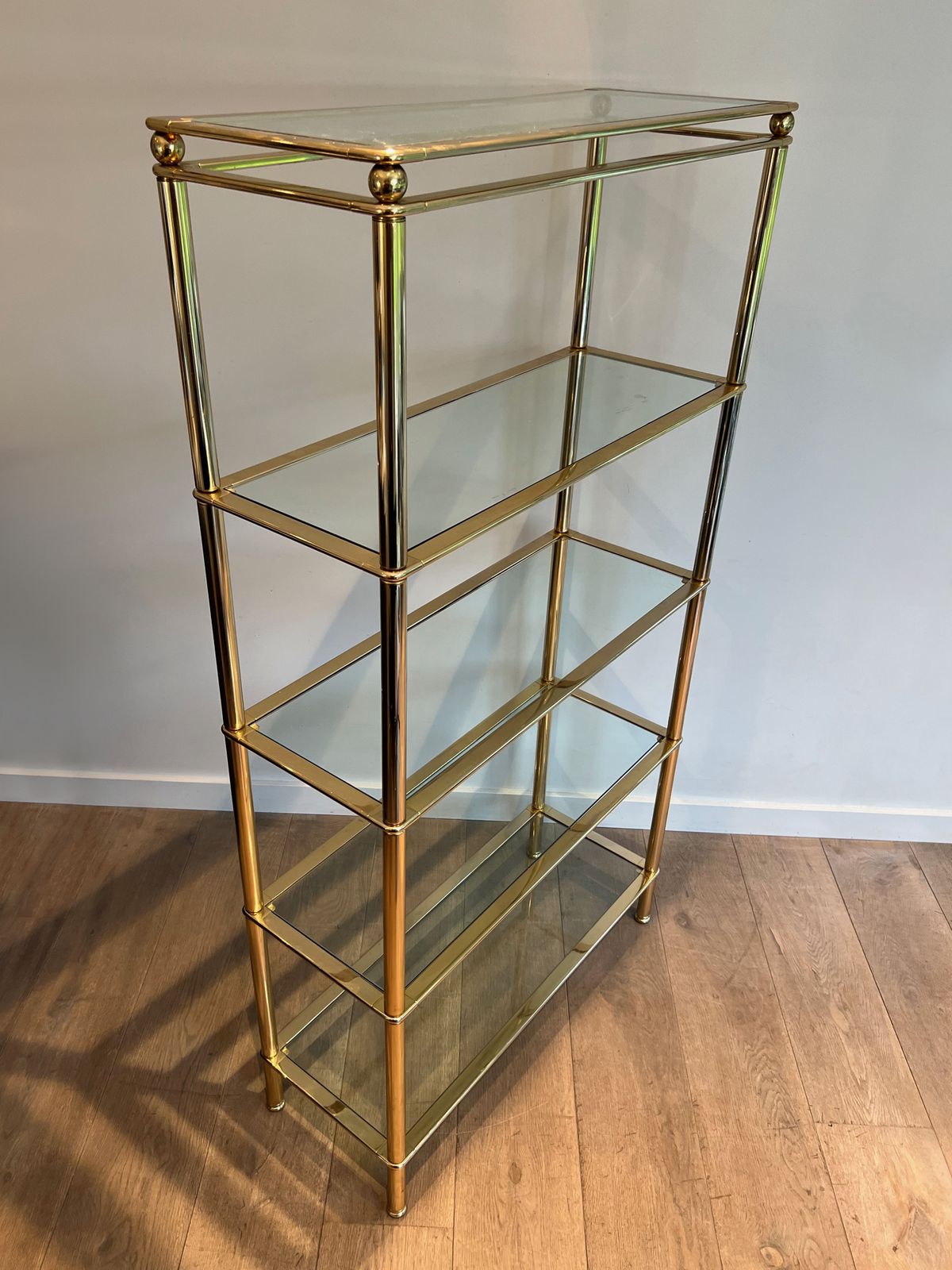 Gold Chrome Shelf With 5 Clear Glass Shelves photo furniture