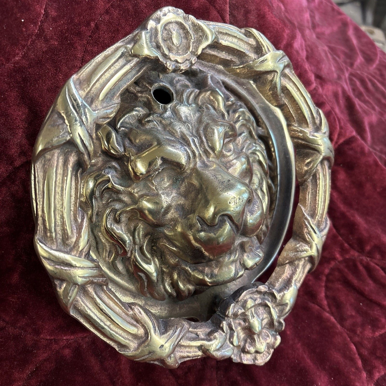 Huge Antique Solid Brass Front Door Knocker Period Reclaimed Manor Cast Metal photo furniture