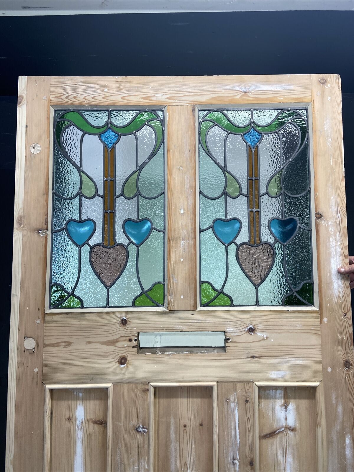 Home Fixtures X Large Victorian Stained Glass Front Door Old Reclaim Antique Wood Arts Crafts photo