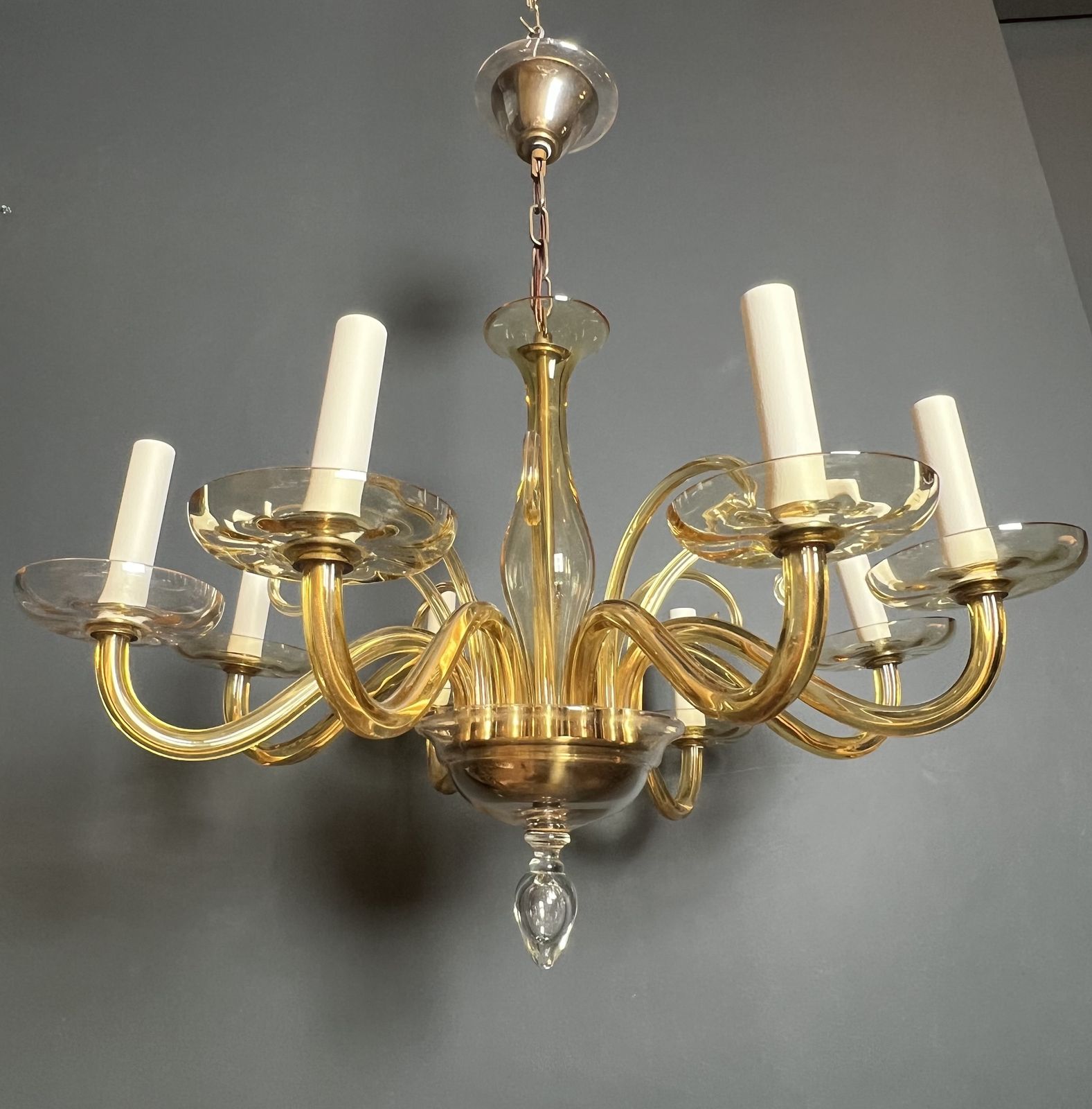 Orange Murano Crystal Chandelier With 8 Lights. Italian Work. Circa 1970 photo for sale