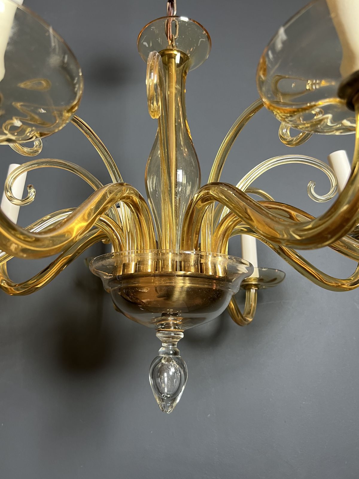 photo for sale Orange Murano Crystal Chandelier With 8 Lights. Italian Work. Circa 1970