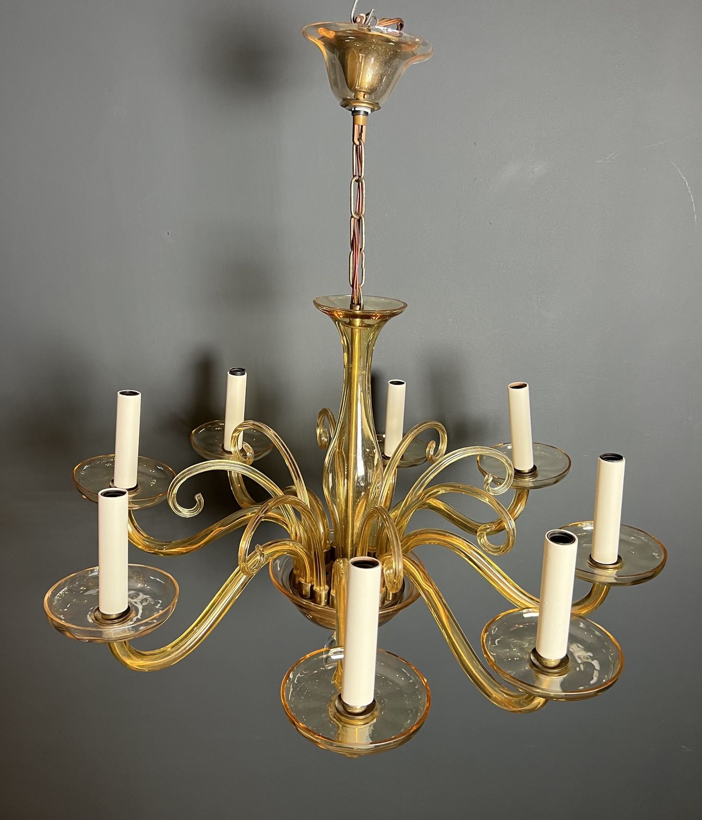 photo vinterior Orange Murano Crystal Chandelier With 8 Lights. Italian Work. Circa 1970