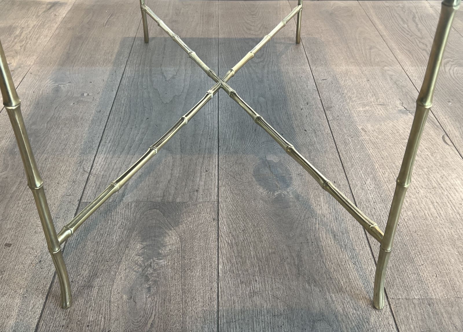 photo for sale Bronze Coffee Table In Faux Bamboo Style With Veined Red Marble Tops From Maison Bagués