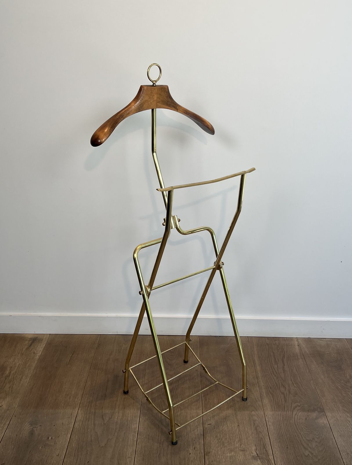 1650.0 Neoclassical Style Folding Valet Stand In Brass And Wood photo