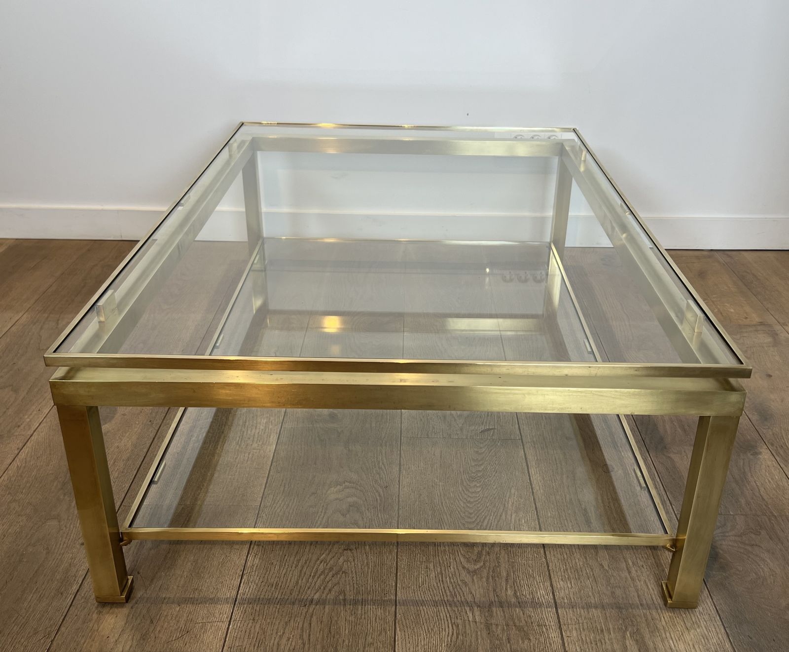 Modernist Coffee Table In Brass And Glass Tops By Guy Lefèvre For Maison Jansen photo buy
