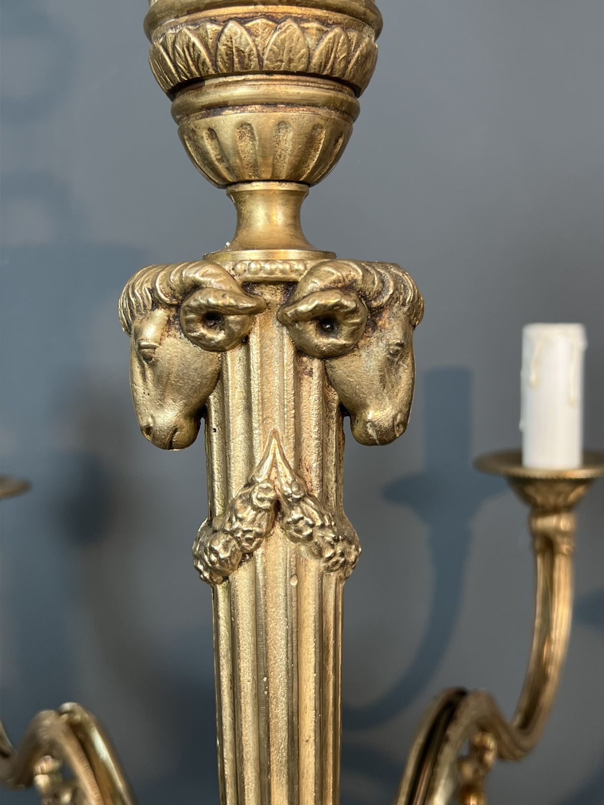 Bronze Chandelier With Ram's Heads In The Louis XVI Style, In The Style Of The Jansen Family photo vintage