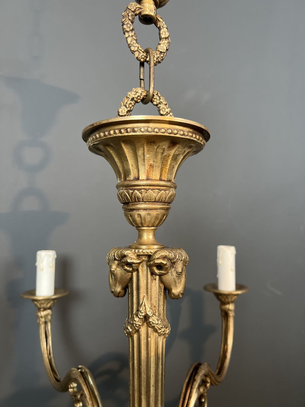 photo vinterior Bronze Chandelier With Ram's Heads In The Louis XVI Style, In The Style Of The Jansen Family