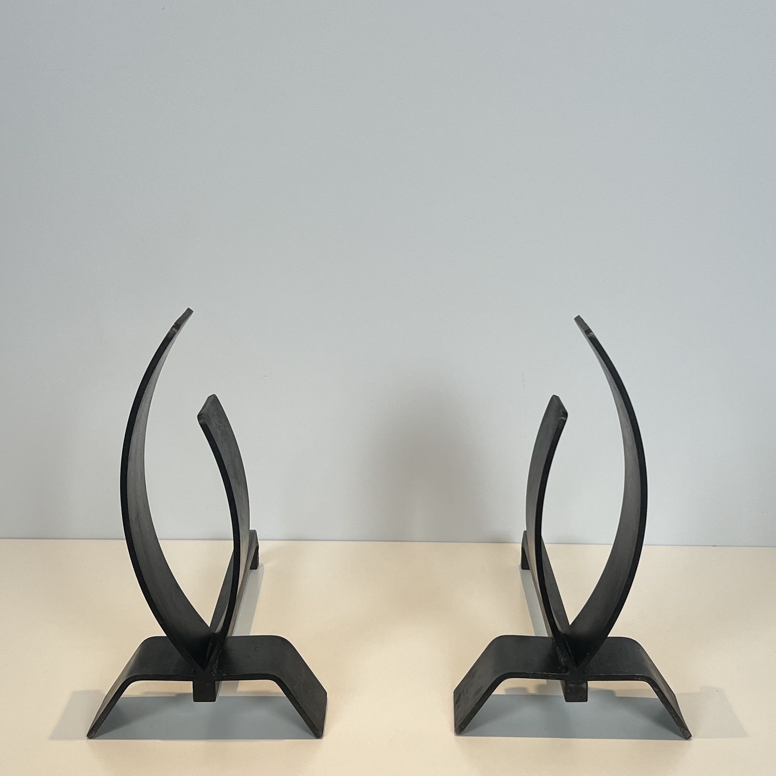 Pair Of Modernist Steel And Wrought Iron Andirons photo furniture