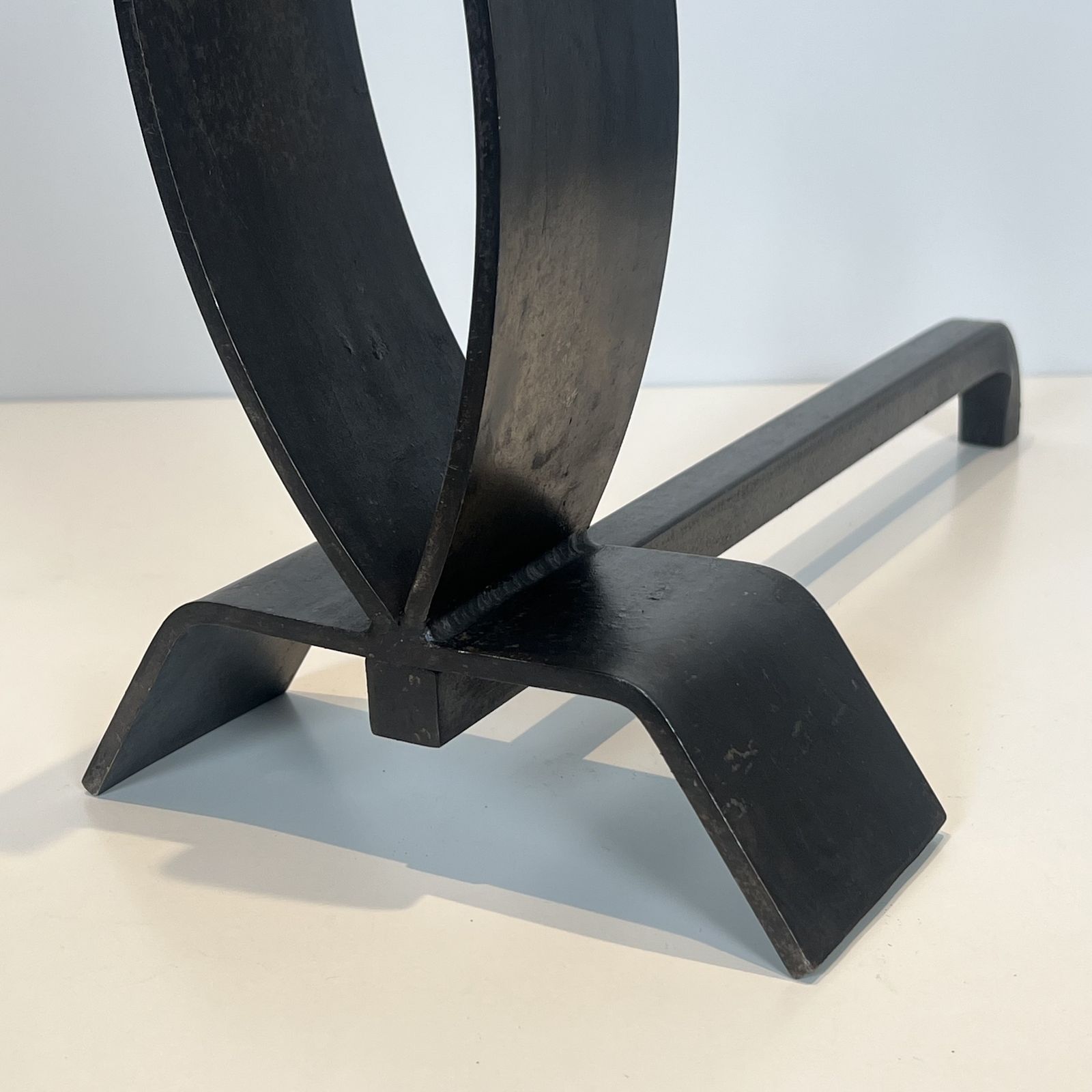 photo furniture Pair Of Modernist Steel And Wrought Iron Andirons