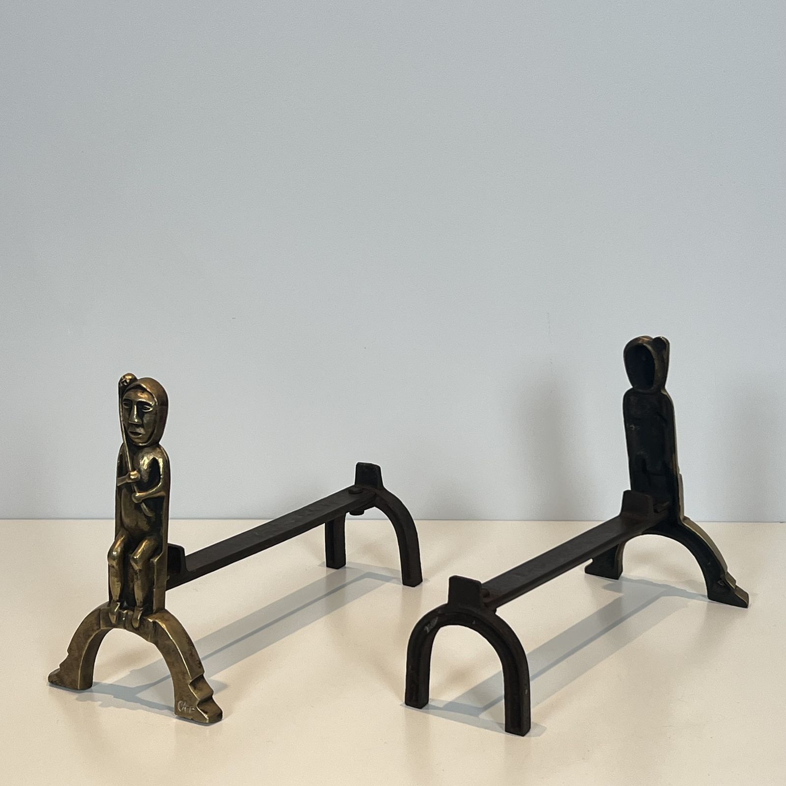 Pair Of Bronze Andirons With Seated Shamans, Monogrammed Anton Prinner photo 1750.0