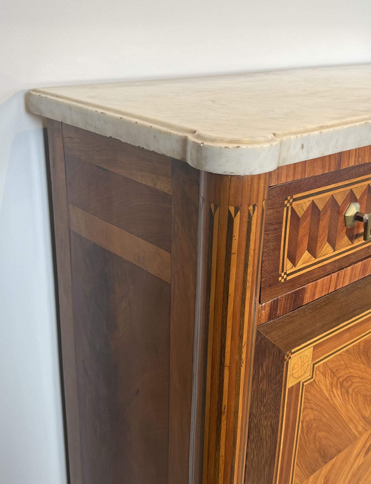 Louis XVI Style Drop Front Secretary Desk In Marquetry And Carrara Marble Top photo Furniture