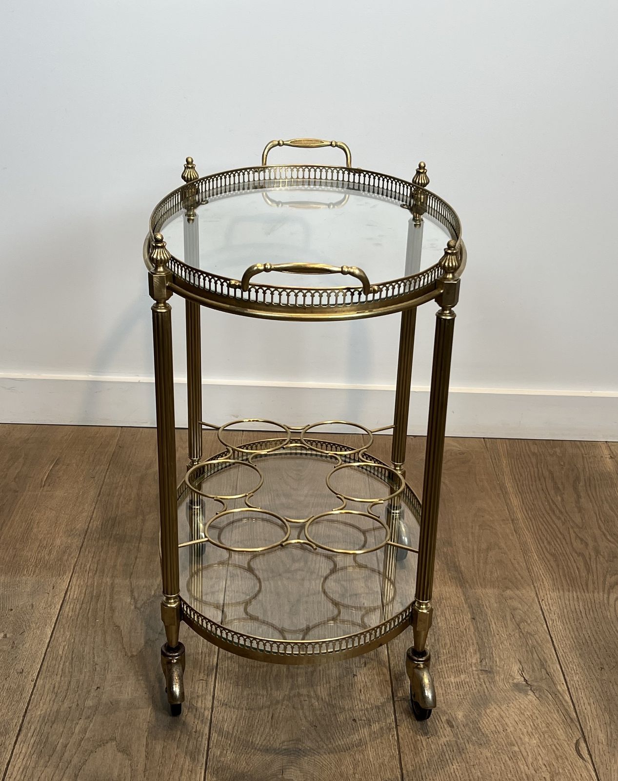 Oval Brass Rolling Table In The Style Of Maison Jansen. Circa 1940 photo vinterior