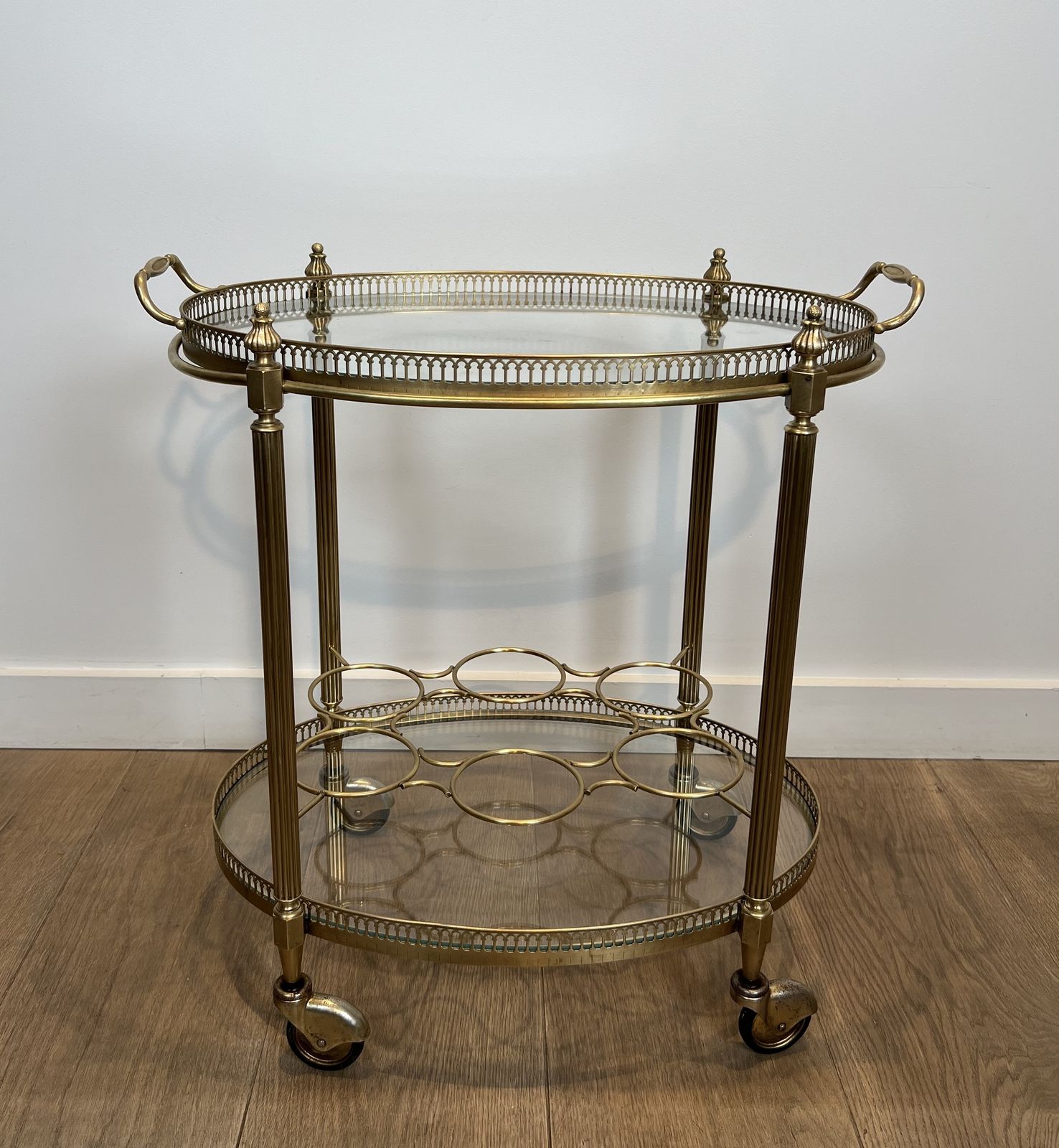1650.0 Oval Brass Rolling Table In The Style Of Maison Jansen. Circa 1940 photo