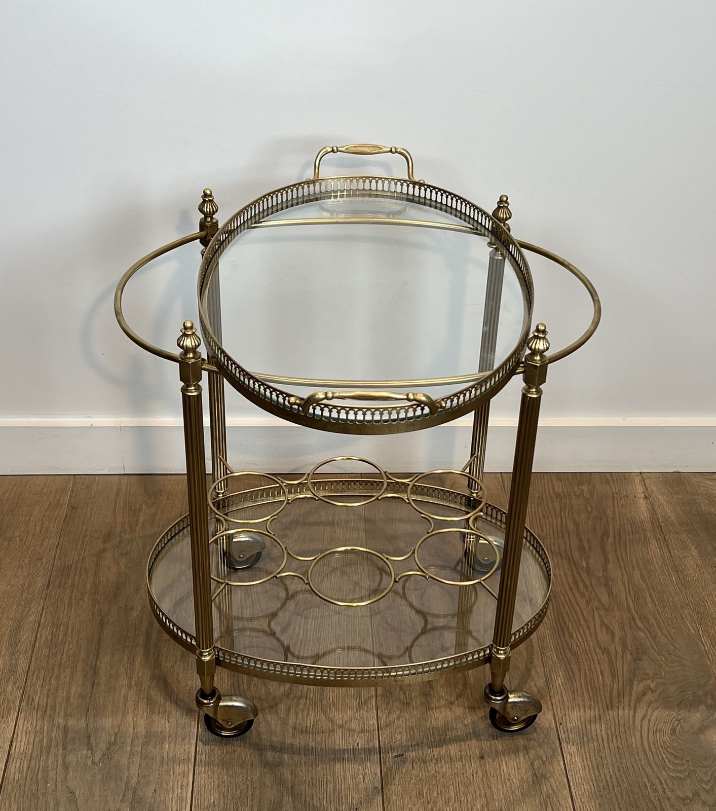 photo buy Oval Brass Rolling Table In The Style Of Maison Jansen. Circa 1940