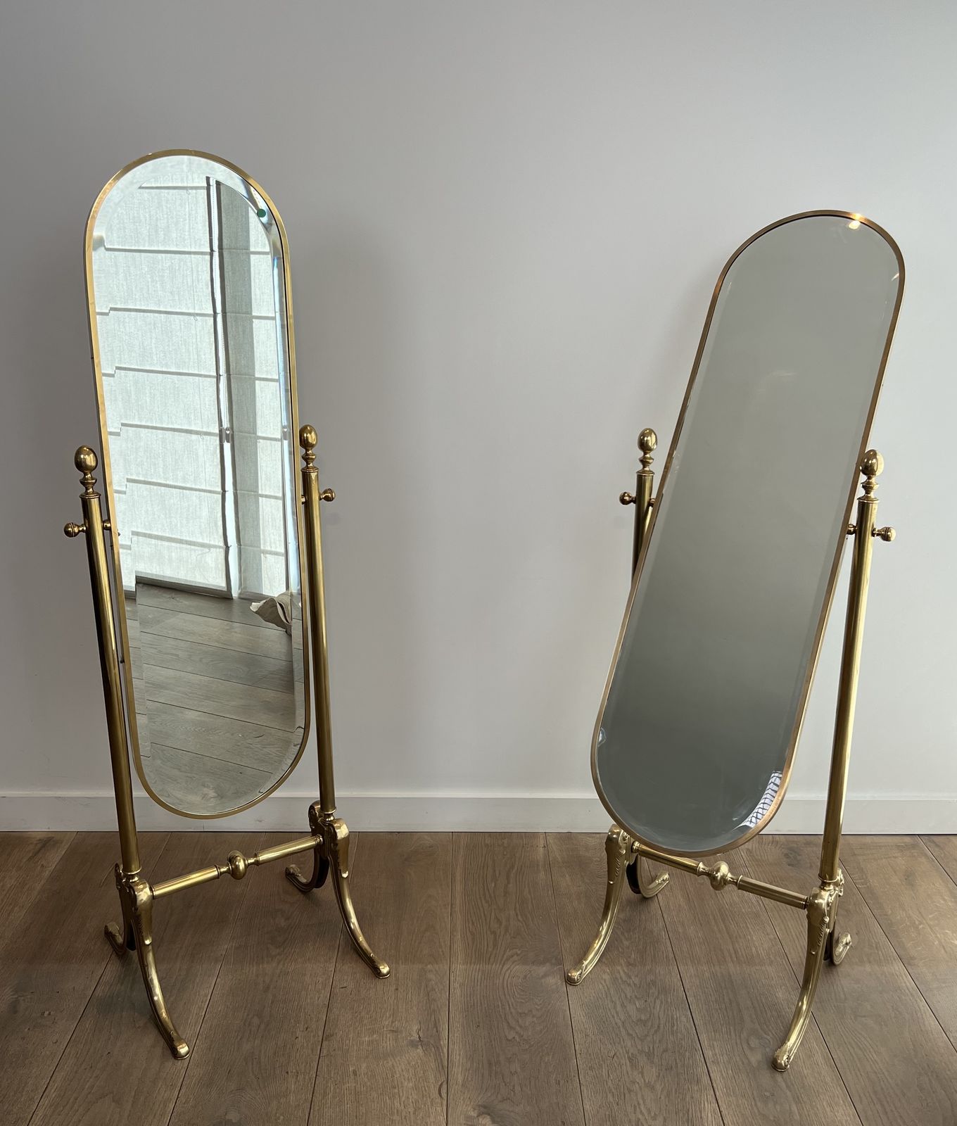 Pair Of Neoclassical Style Brass Psyche Mirrors