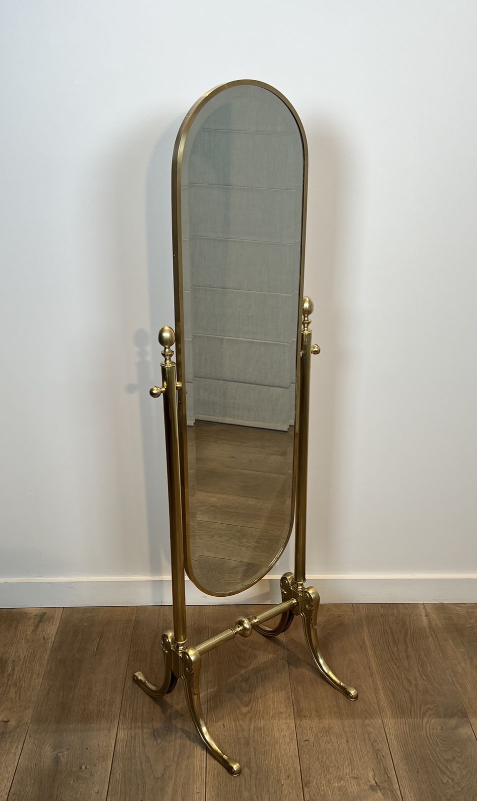 Pair Of Neoclassical Style Brass Psyche Mirrors photo Home Decor