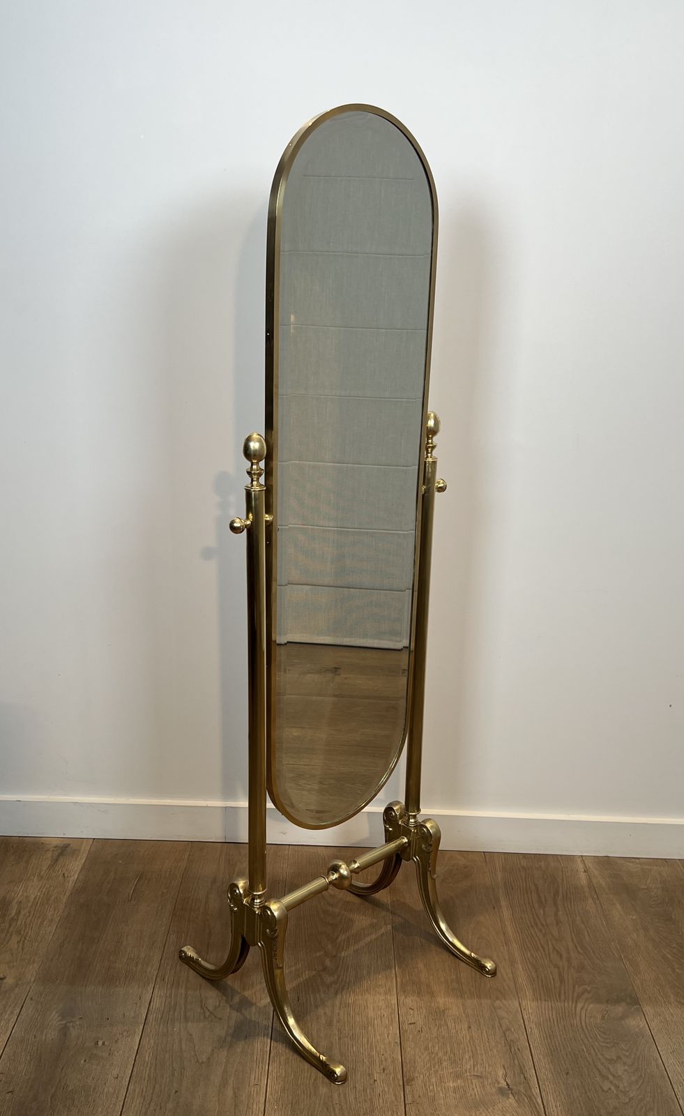 3950.0 Pair Of Neoclassical Style Brass Psyche Mirrors photo