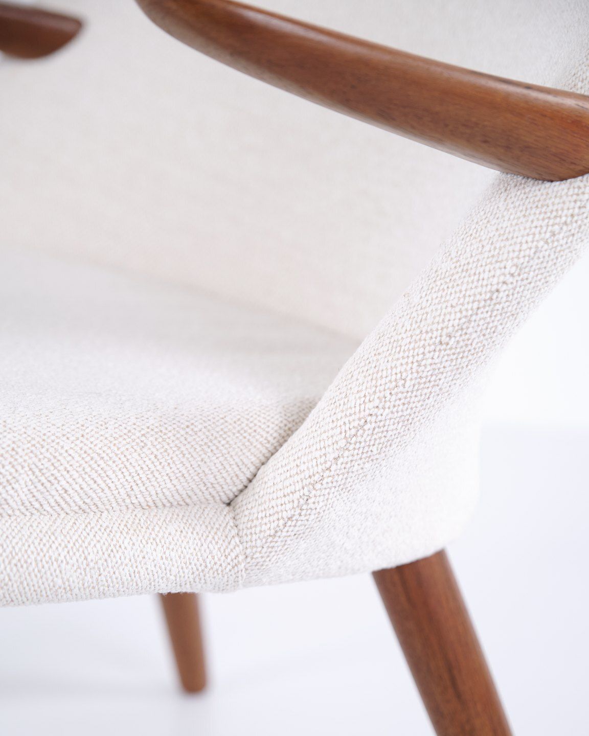 Armchair   Teak & Light Fabric   Kurt Olsen   Glostrup Furniture Factory   1960s photo vintage