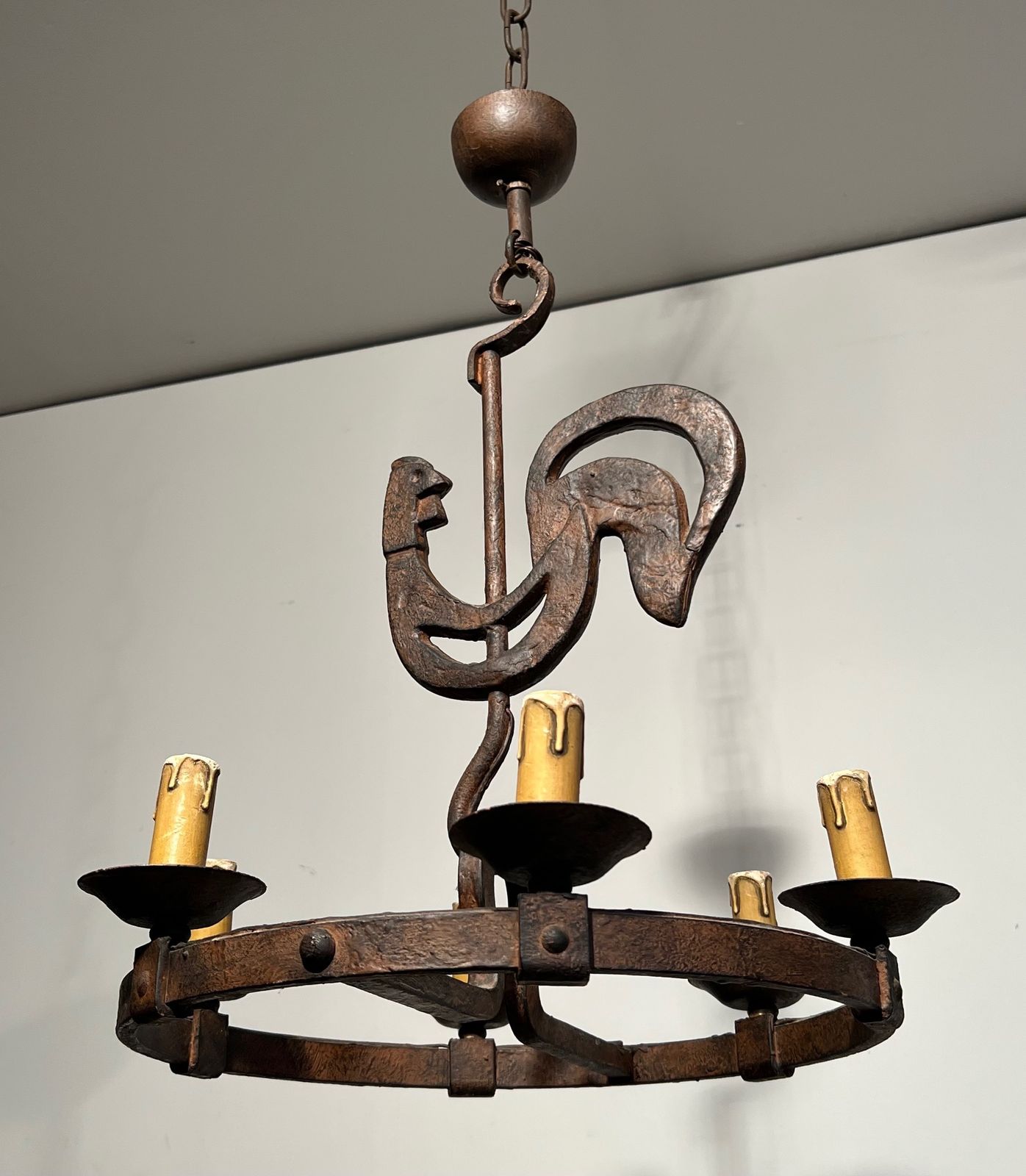 Rooster Chandelier By Jean Touret For Atelier Marolles photo for sale