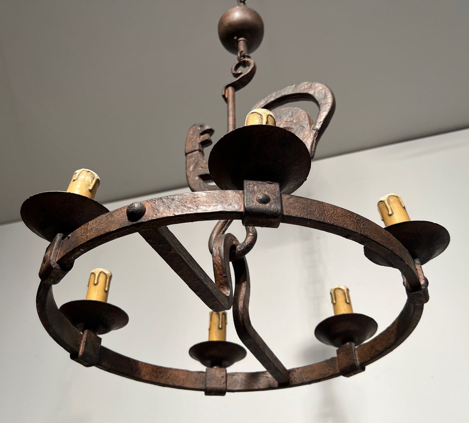 Rooster Chandelier By Jean Touret For Atelier Marolles photo vintage