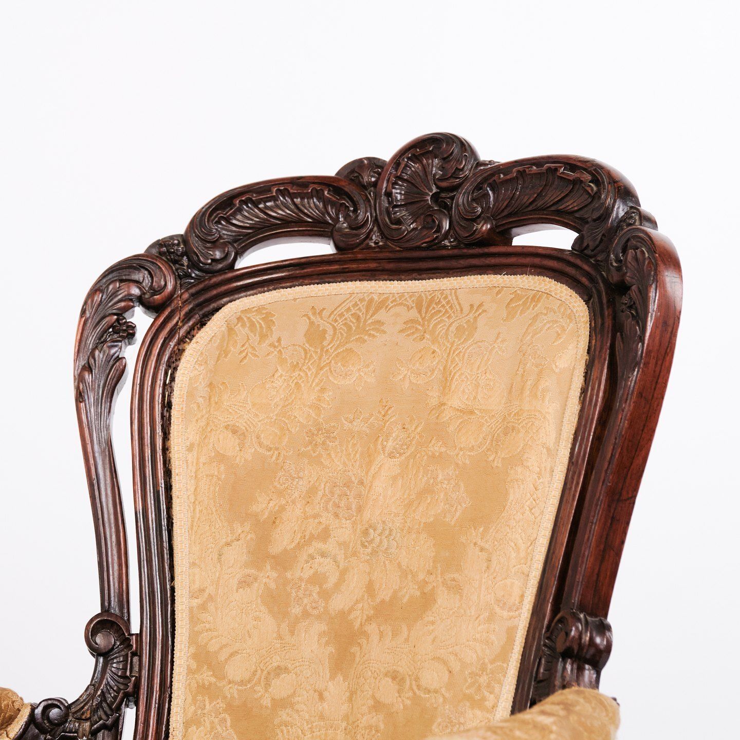 Antique Armchair   Rococo Style   Mahogany & Floral Upholstery   Year 1890s photo Furniture