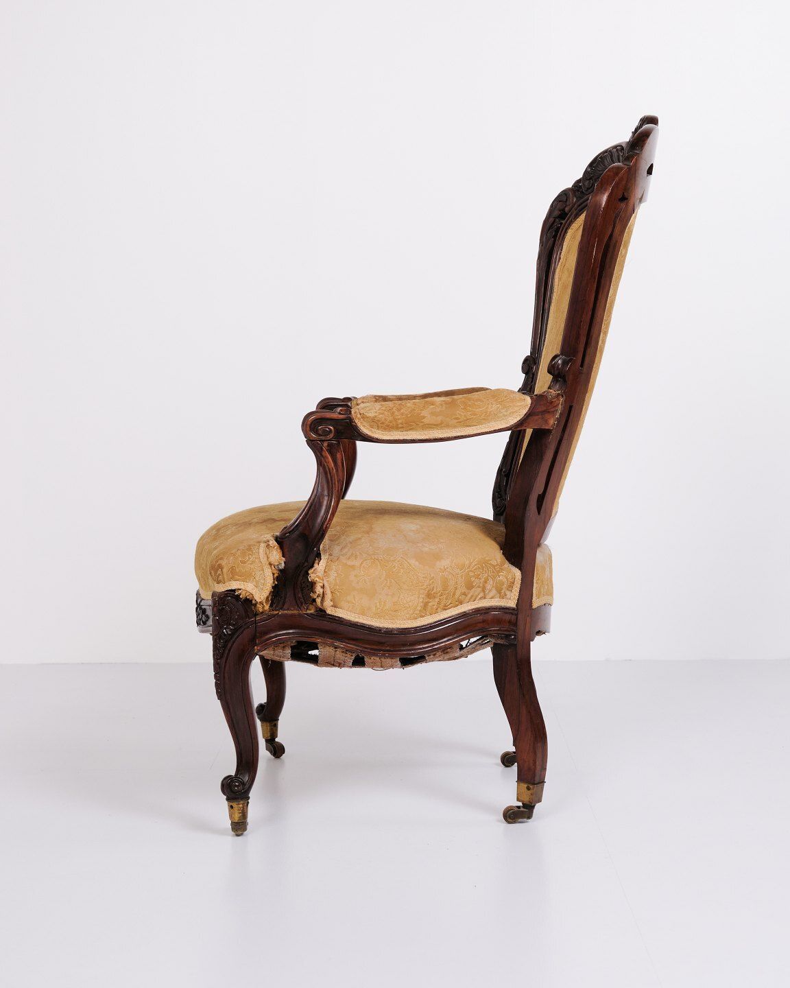 Antique Armchair   Rococo Style   Mahogany & Floral Upholstery   Year 1890s photo 615.0