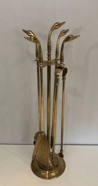 photo furniture Brass Duck Head Fire Kit In The Style Of Maison Jansen