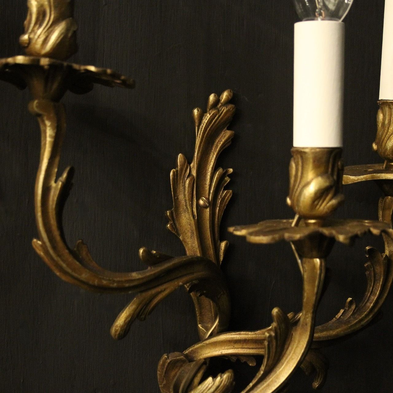 French Pair Of Bronze Antique Wall Sconces photo vintage