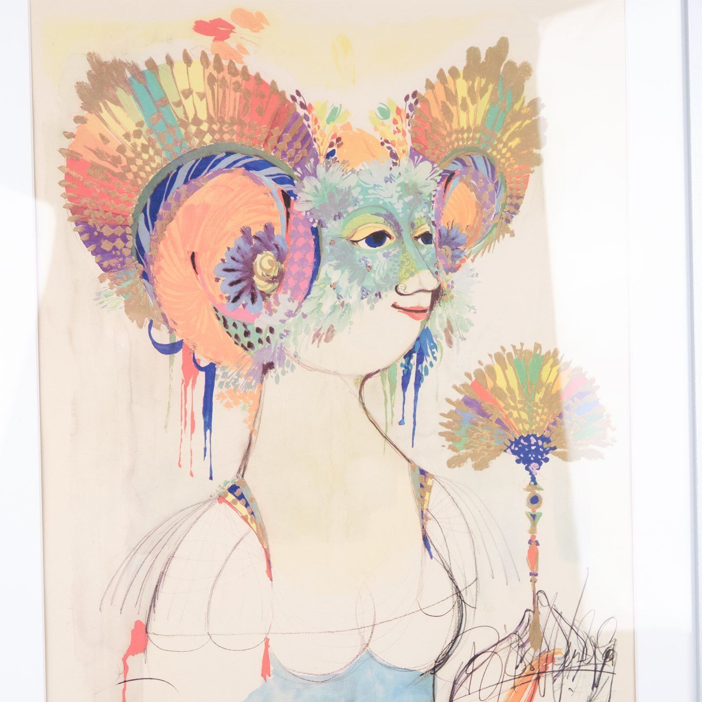 Serigraphic Poster By Bjørn Wiinblad   Motif Of Woman With Fan   Signed   1970s photo 365.0