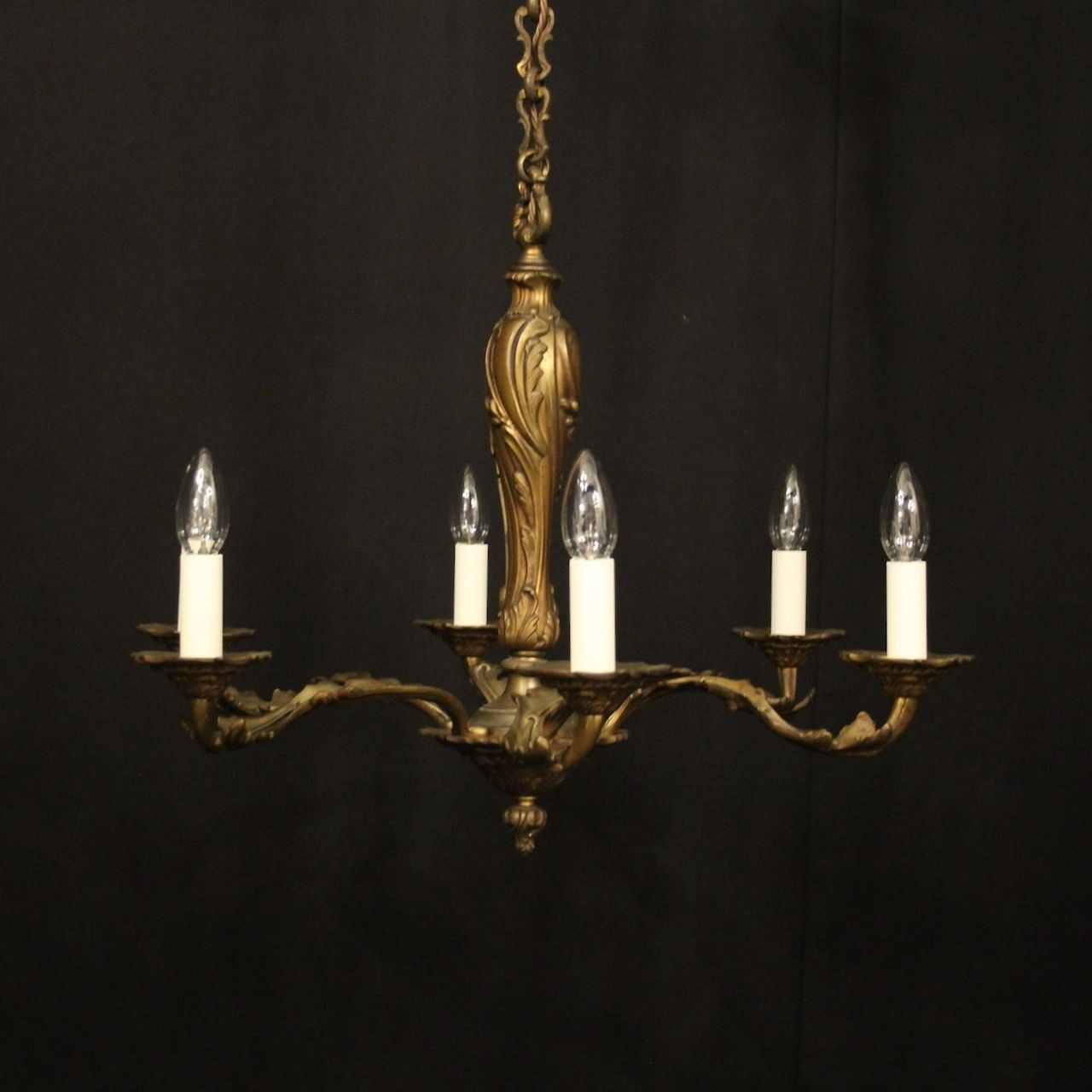 French Gilded Bronze 6 Light Antique Chandelier