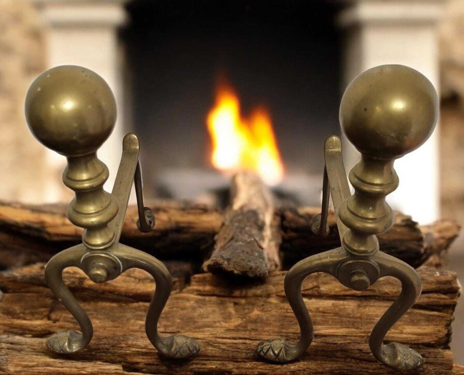 Victorian Brass Andirons Firedogs Pair From The 1890s photo furniture
